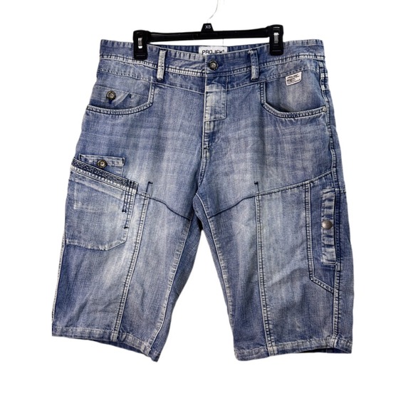 Y2K Jorts Projek Raw Men Jean Shorts Denim Light Wash Mens 36 Streetwear - Picture 1 of 9